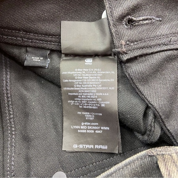 G-star Raw Lynn fit jeans faux leather mid rise skinny glitter slander black 24 - Picture 11 of 16
